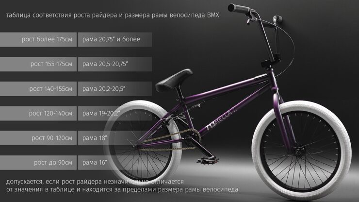 выбрать размер bmx